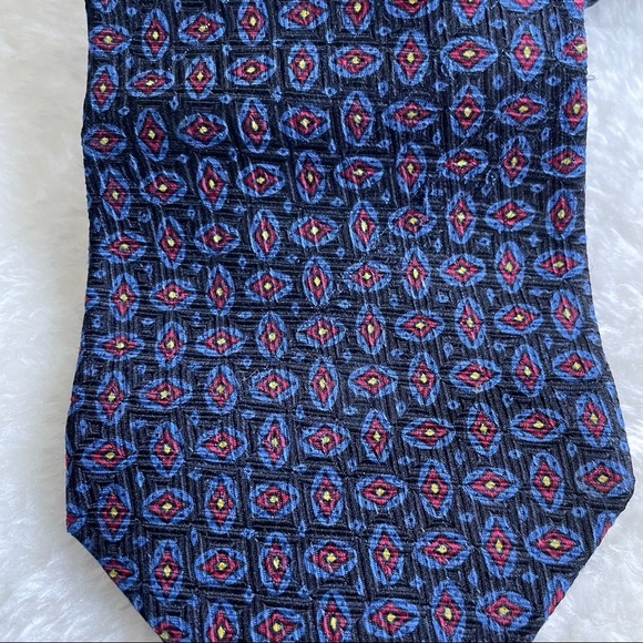 Polo by Ralph Lauren Black Blue and Red Geometric Tile Printed Textured Neck Tie - Picture 4 of 12